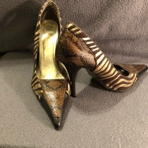 Brown animal print heels.